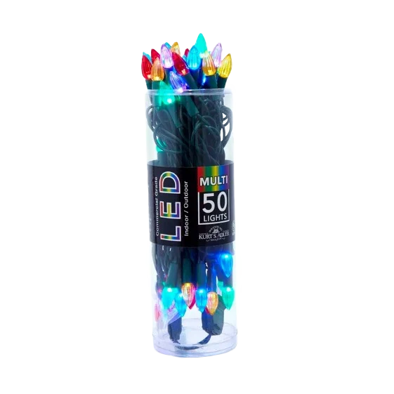 Reusable Kurt S. Adler C3 Diamond Multicolored LED Green Wire Light Set 50 Lights Premium