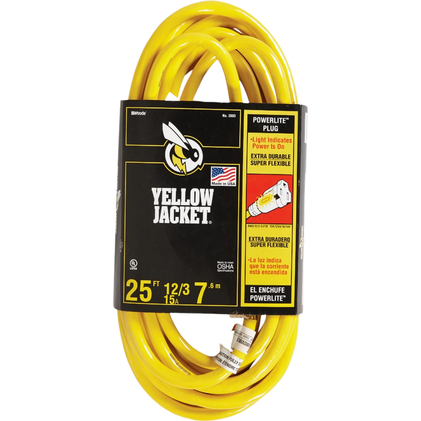 Expertly Made Yellow Jacket 12 3 Heavy-Duty Extension Cord with Lighted End 25 ft. Enhanced