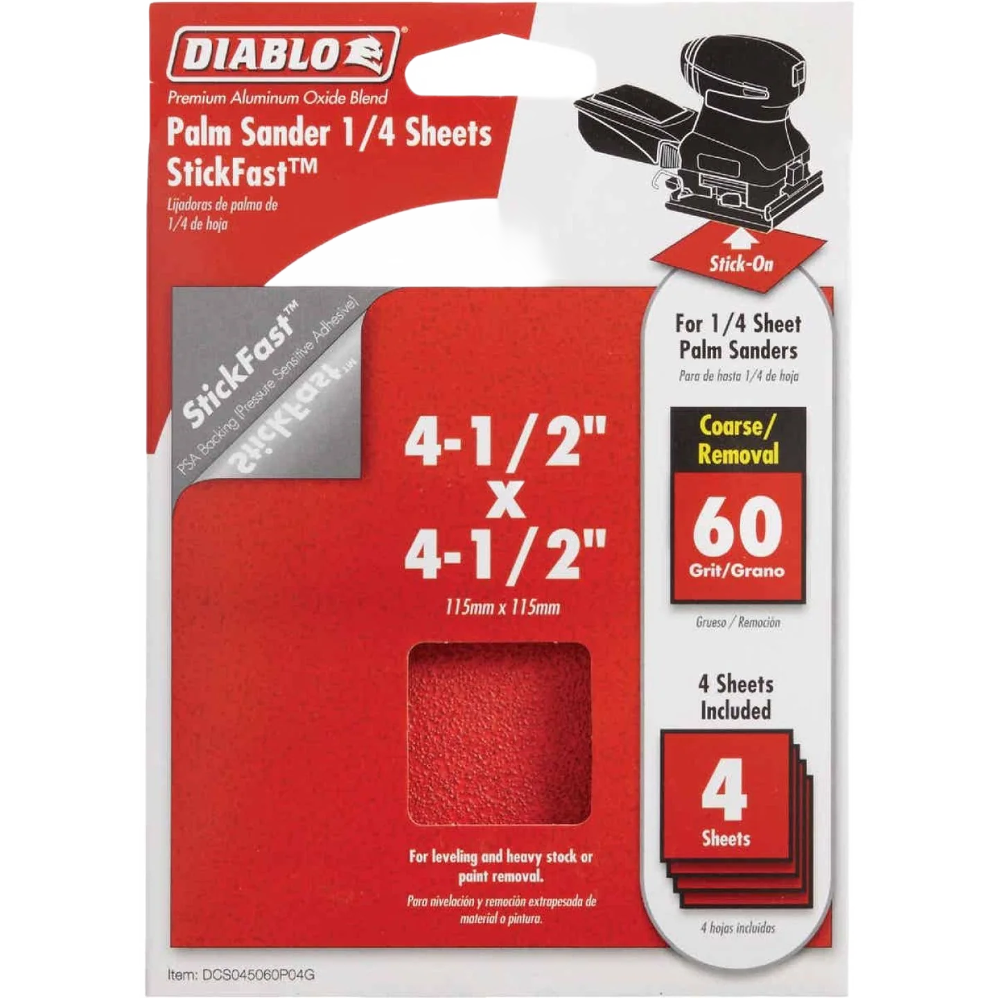 Official Diablo StickFast 4-1 2 x 4-1 2-In. 60-Grit Palm Sander Sanding Sheets 4-Pack Environmentally Friendly