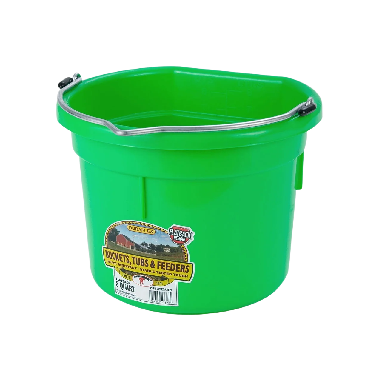 High-Grade Little Giant Green Duraflex Plastic Flat Back Bucket 8 qt. Fine