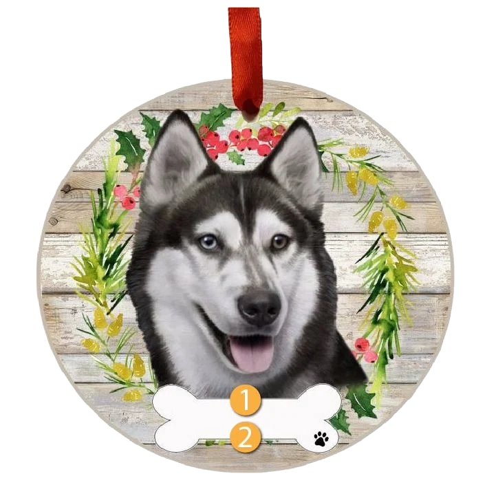 Excellent E S Pets Personalized Siberian Husky Face Wreath Ornament Breathable