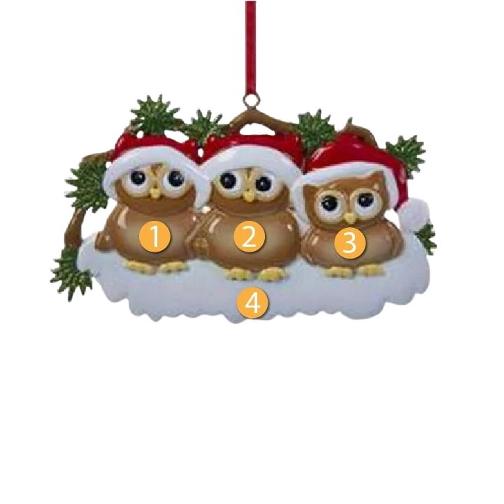 Relaxed Kurt S. Adler Personalized Owl Family of 3 Ornament Detailed