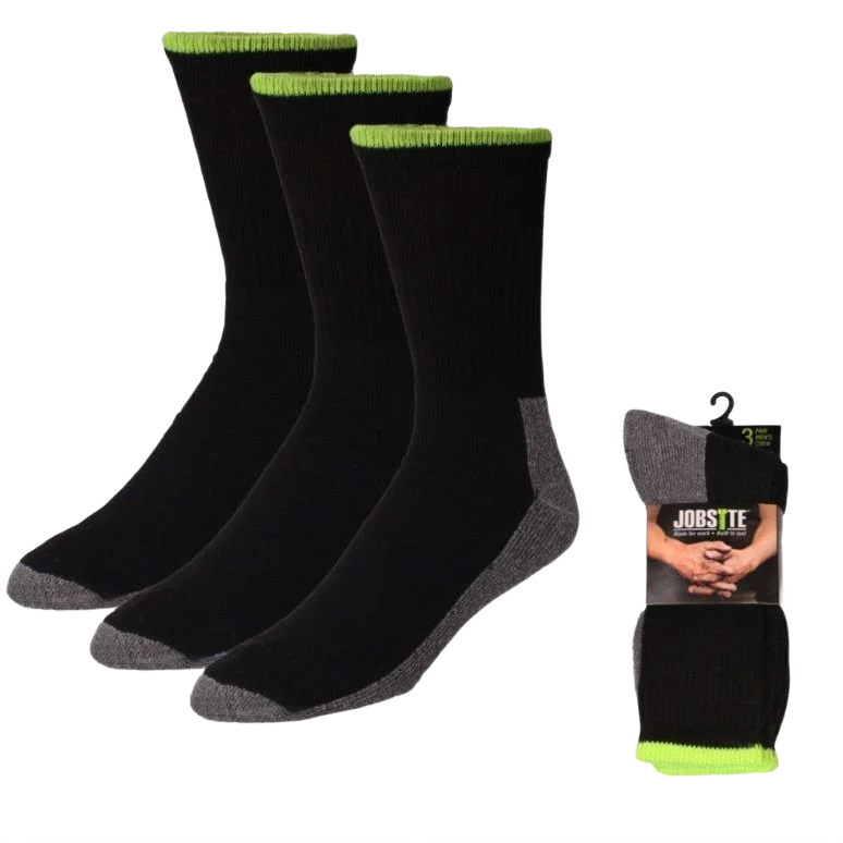 Effective Jobsite Men's Black Working Crew Socks 3-Pack Fine Crafted