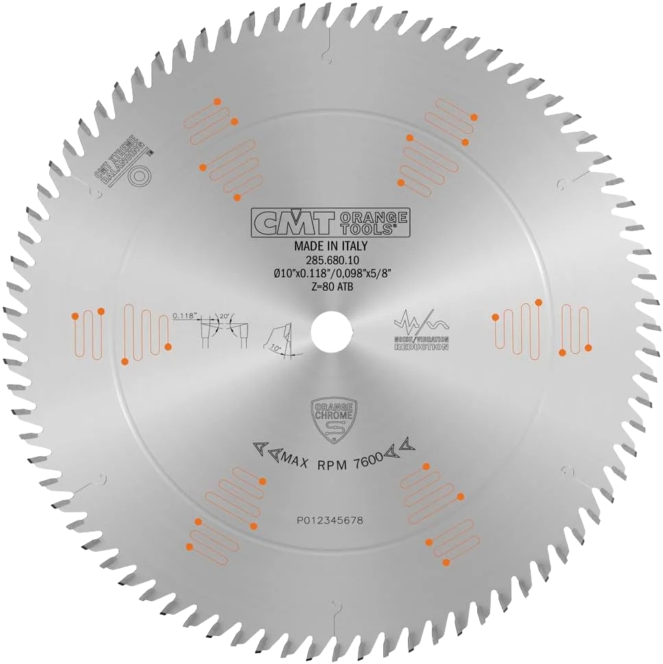 Prestigious CMT Orange Tools 10 80T Ultra Finish Saw Blade Detailed