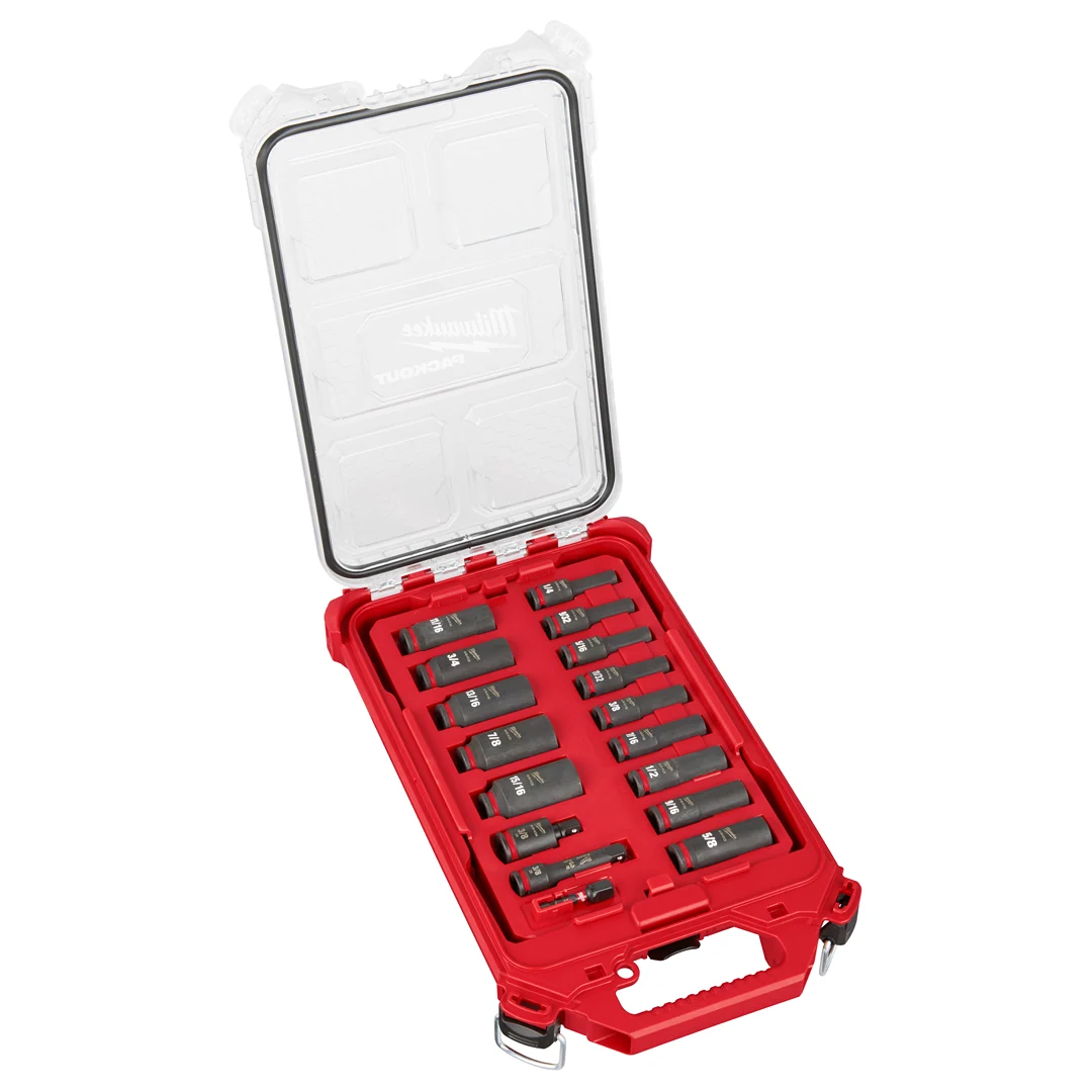 Fashionable Milwaukee 17PC SHOCKWAVE™ Impact Duty Socket 3 8 Drive SAE Set with PACKOUT™ Environmentally Friendly