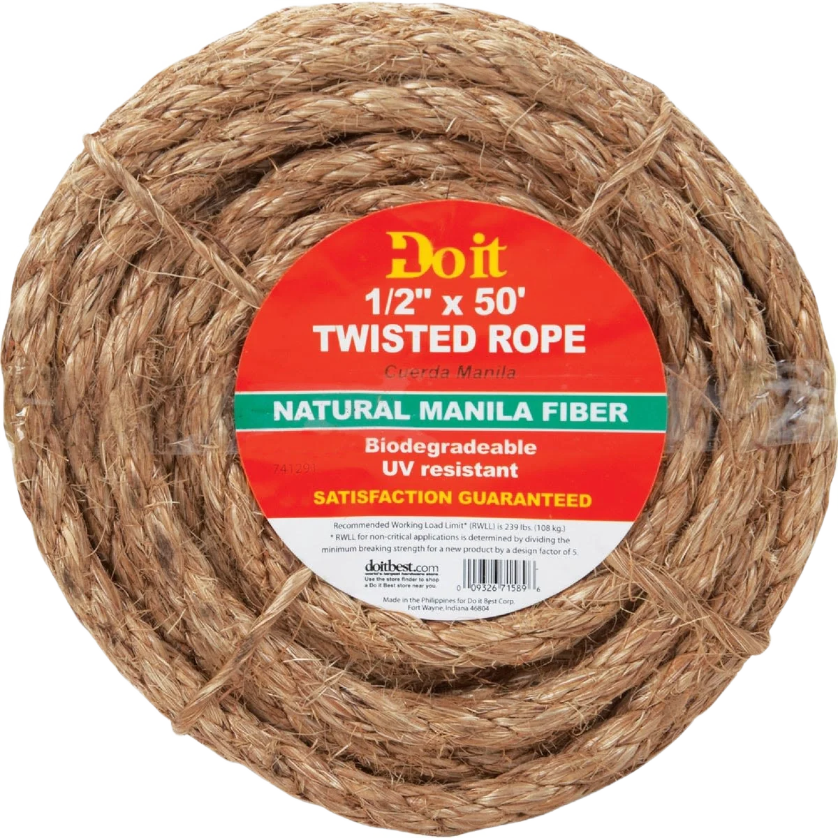 Prestigious Do it Twisted Manila Packaged Rope 1 2 in. x 50 ft. Fast