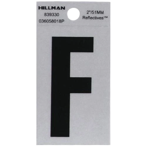 Solid Hillman 2 in. Black Silver Reflective Mylar Square Cut Sticker Letter F Premium
