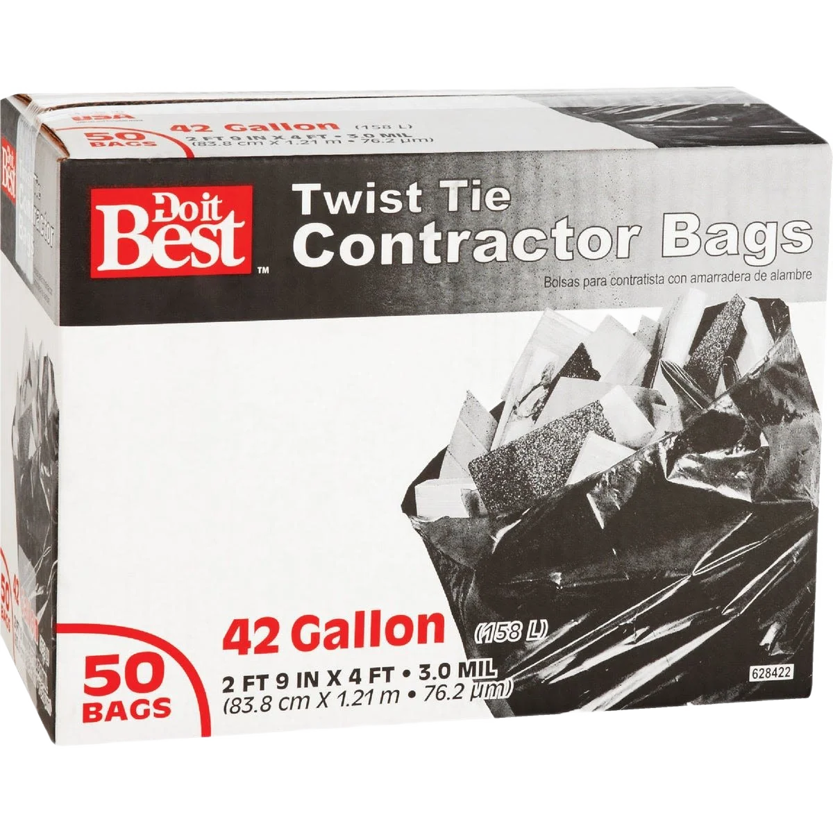 Advanced Do it Black 42 Gallon Contractor Twist Tie Trash Bags 50-Count Fine