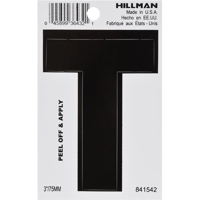 High-Performance Hillman 3 in. Black Vinyl Die Cut Peel Off Sticker Letter T Pure