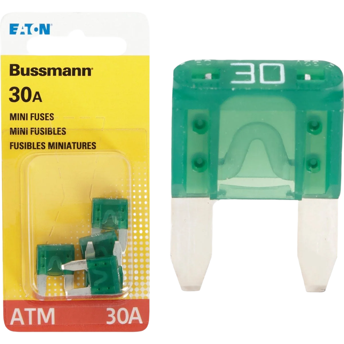 Authentic Bussmann Fuses 30A ATM Blade Mini Automotive Fuse 5-Pack Lightweight