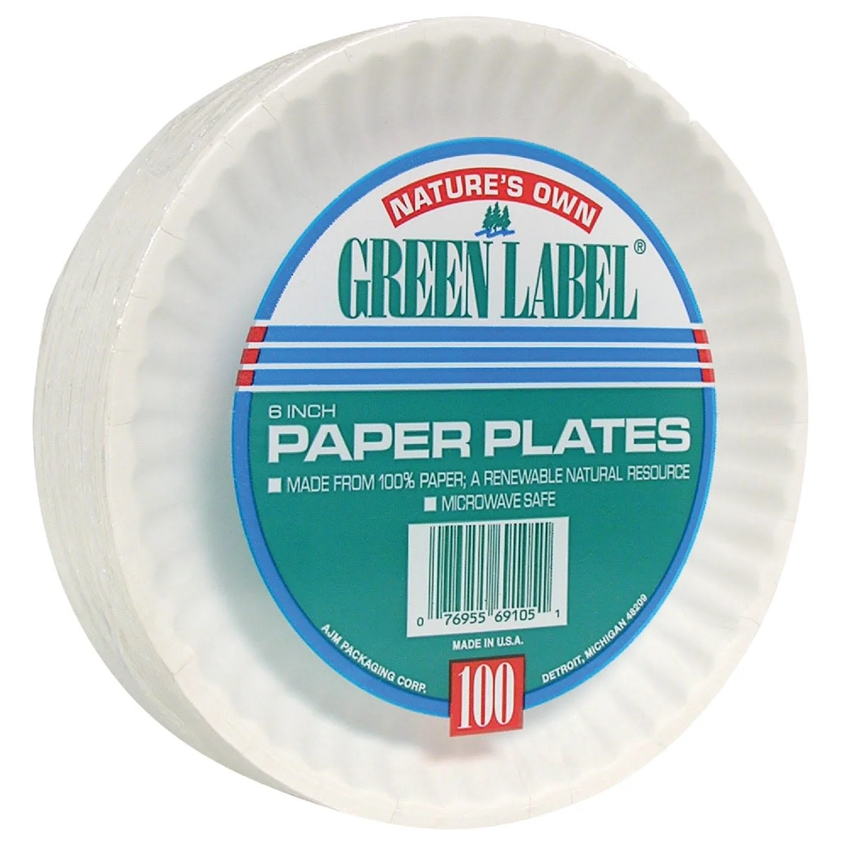 Powerful Nature's Own Green Label White Paper Plates 100 Count Genuine