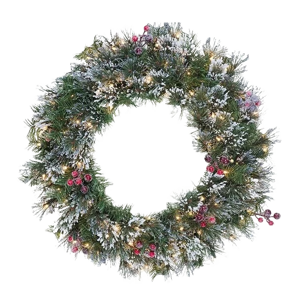 Modern nVision 30 in. Brandywine Wreath with 100 Smart Clear Lights Trendy