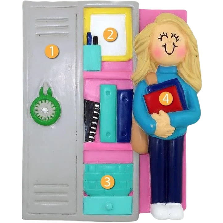Responsible Ornament Central Personalized Locker with Blonde Female Student Ornament Flexible