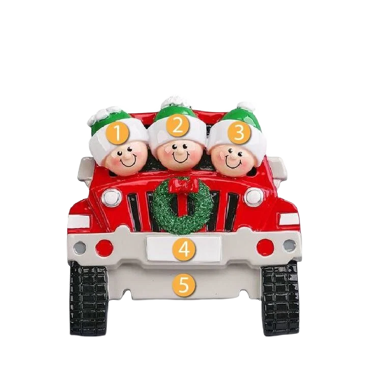 Clean Rudolph Me Personalized SUV Family of 3 Ornament Detailed