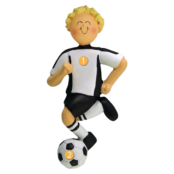 Solid Ornament Central Personalized Blonde Male Black Soccer Uniform Ornament Trusted