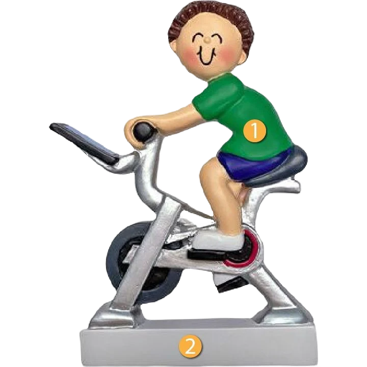Original Design Ornament Central Personalized Brunette Male on Exercise Bike Ornament Sophisticated