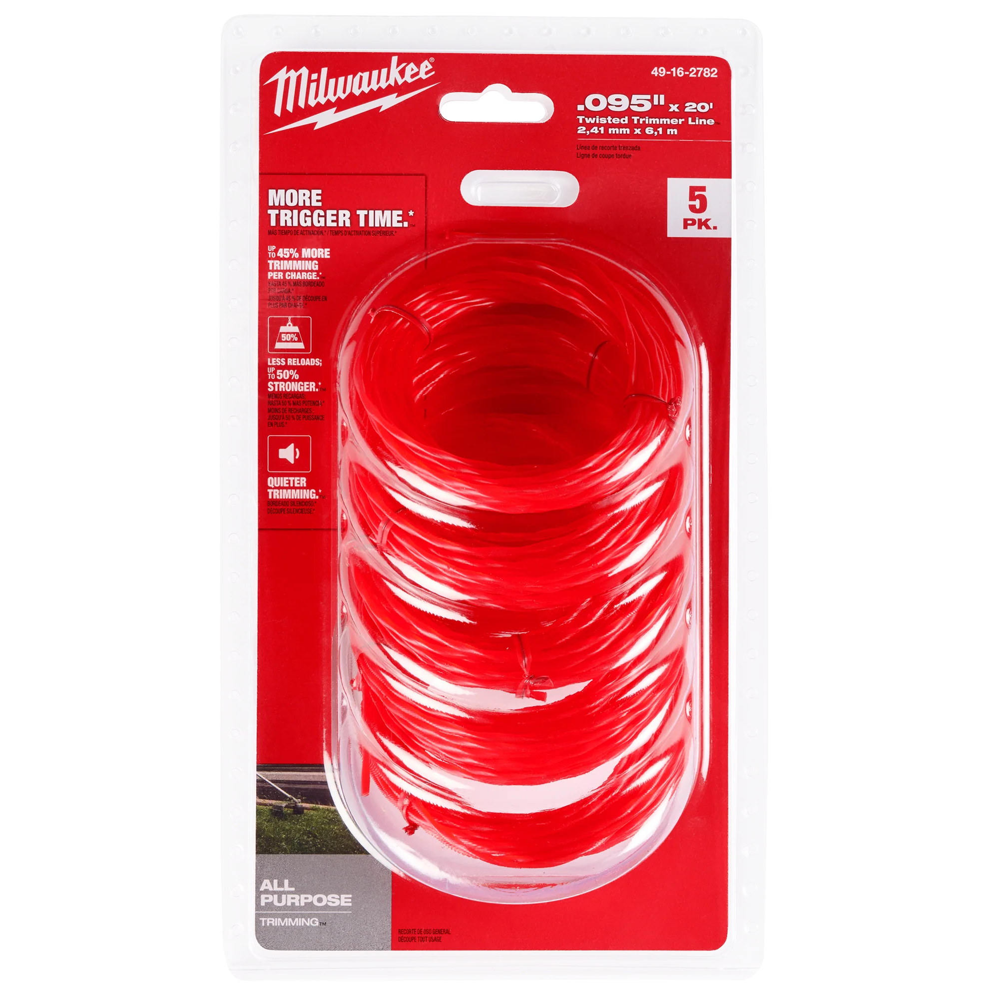 Contemporary Milwaukee .095 x 20 5 PK Pre-Cut Twisted Trimmer Line Durable