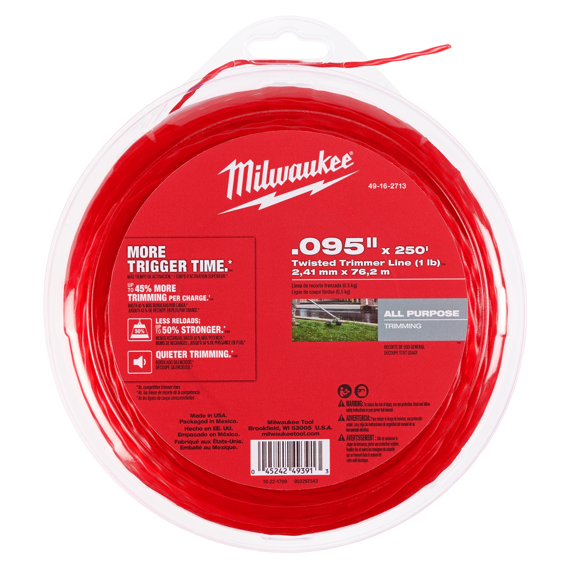 Flexible Milwaukee .095 x 250' String Trimmer Line Top-Quality