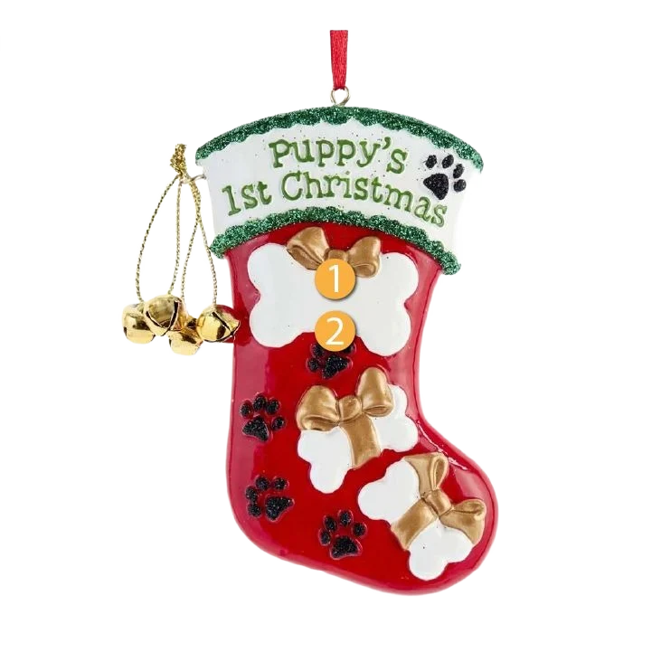 Genuine Kurt S. Adler Personalized Puppy's First Christmas Stocking Ornament Traditional