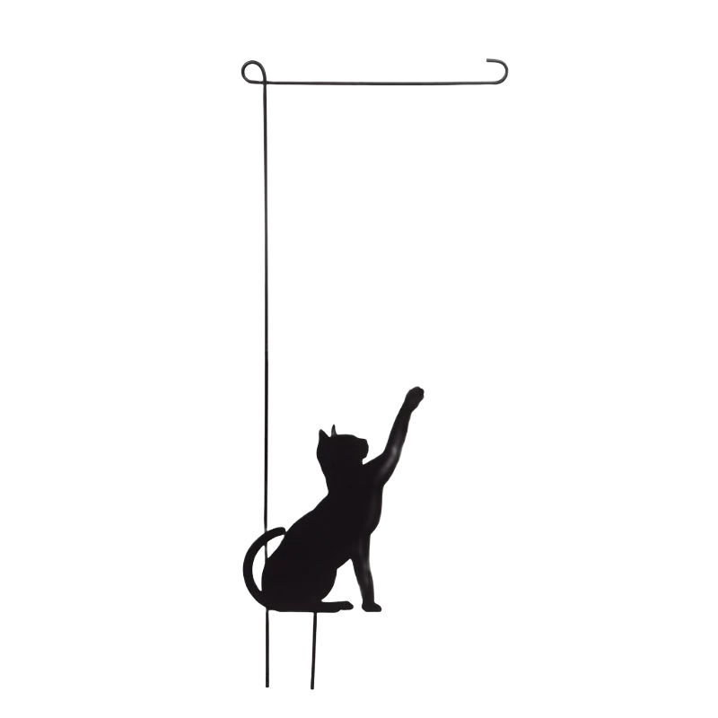 High-Grade Evergreen Cat Silhouette Metal Garden Flag Stand Refined