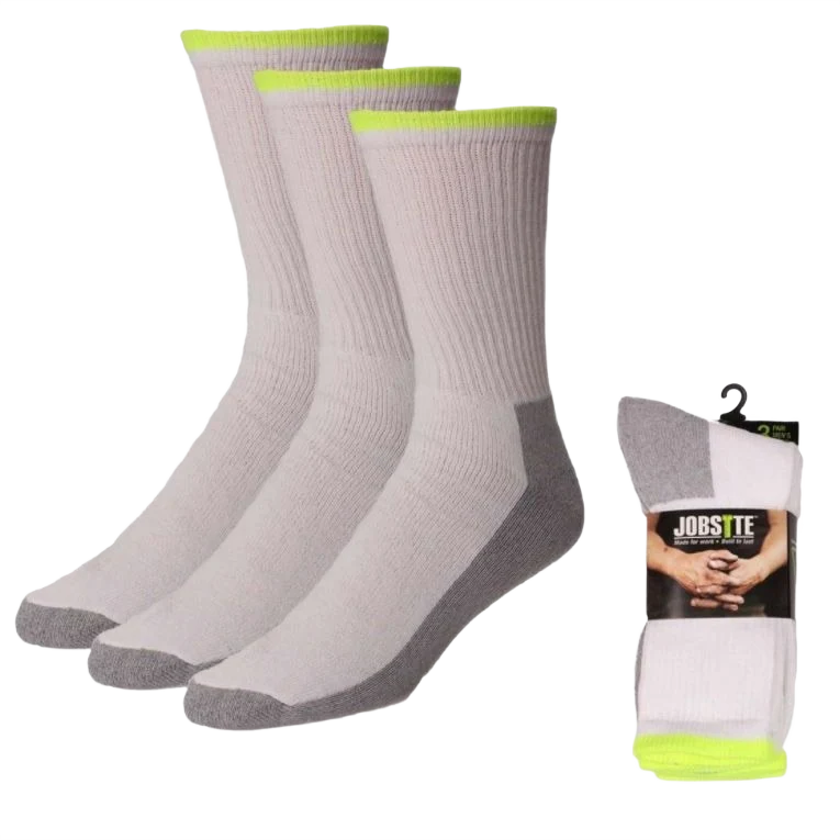 Official Jobsite Men's White Working Crew Socks 3-Pack Clean