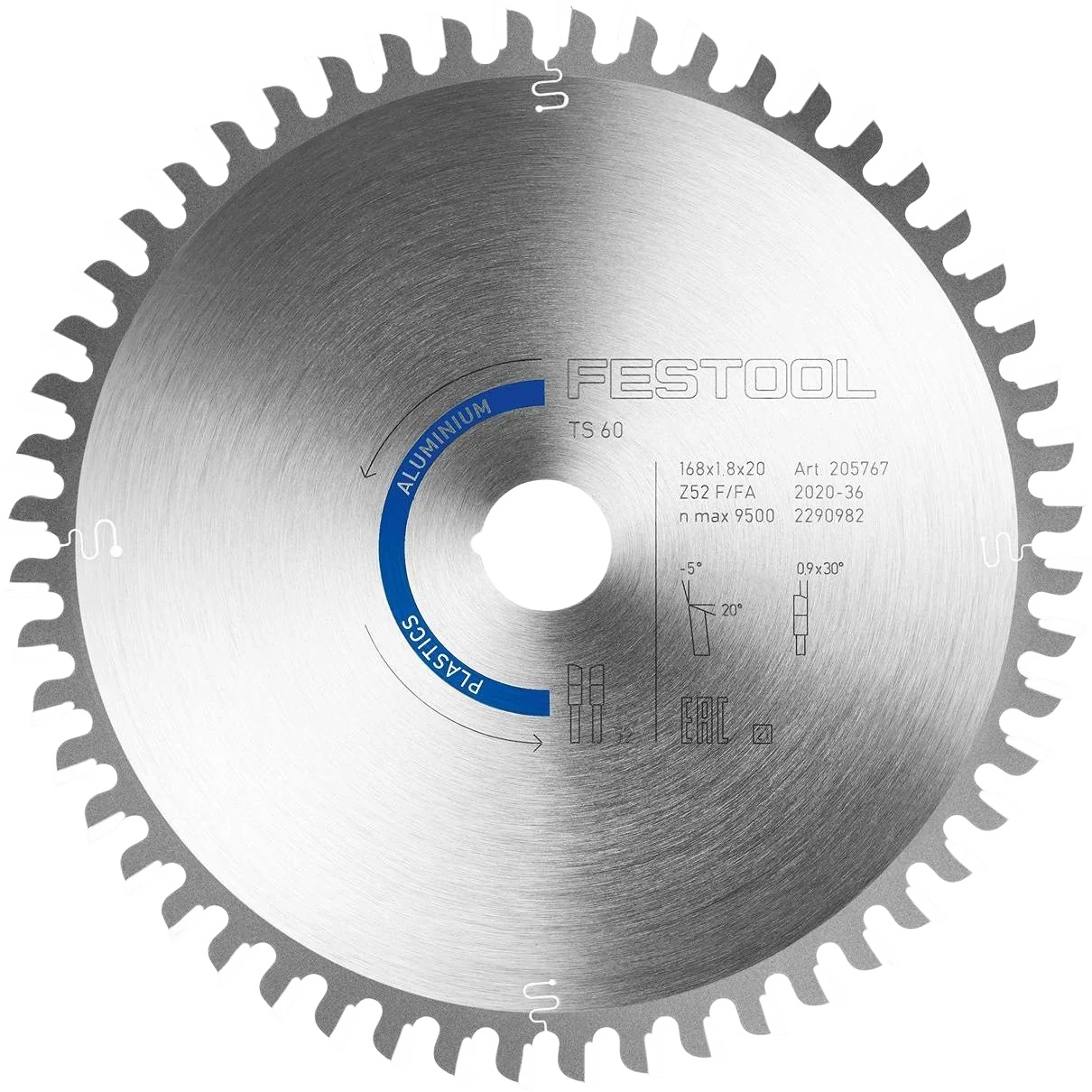 Verified Festool 205774 Aluminum Plastics Saw Blade HW 168x1 8x20 TF52 A Fine