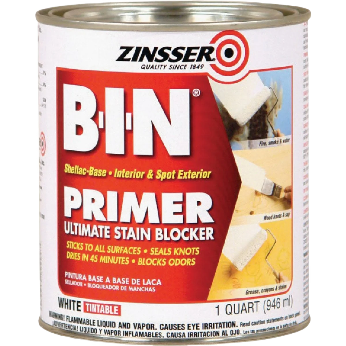 Convenient Zinsser B-I-N White Tintable Primer Stain Blocker 1 Quart Minimalist