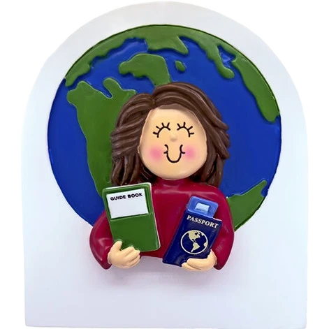 Breathable Ornament Central Personalized Brunette Female Traveler Ornament Sustainable