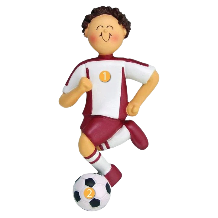 Responsible Ornament Central Personalized Brunette Male in Red Soccer Uniform Ornament Convenient