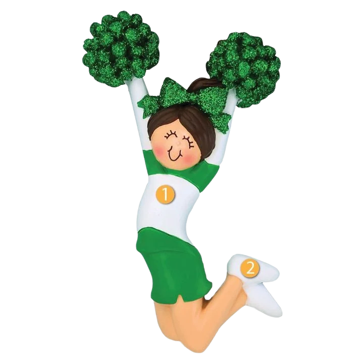 Fine Ornament Central Personalized Brunette Female Cheerleader In Green Ornament Efficient