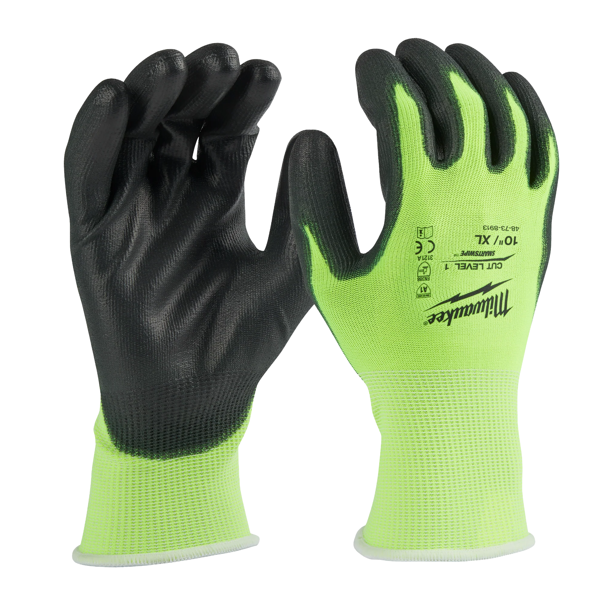 Versatile Milwaukee High Visibility Cut Level 1 Polyurethane Dipped Gloves - XL Organic