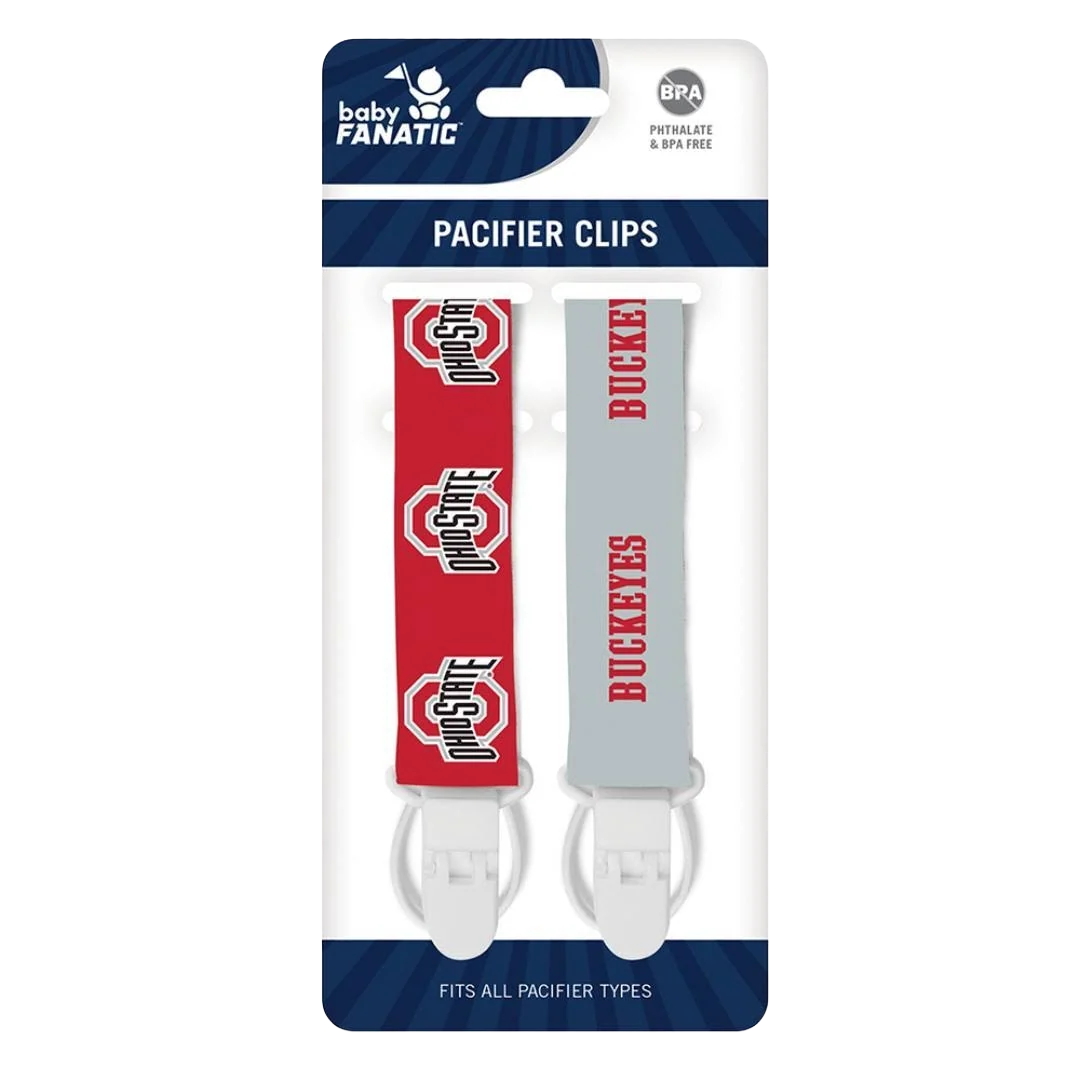 Modern Baby Fanatic NCAA Ohio State Pacifier Clips 2-Pack Clean