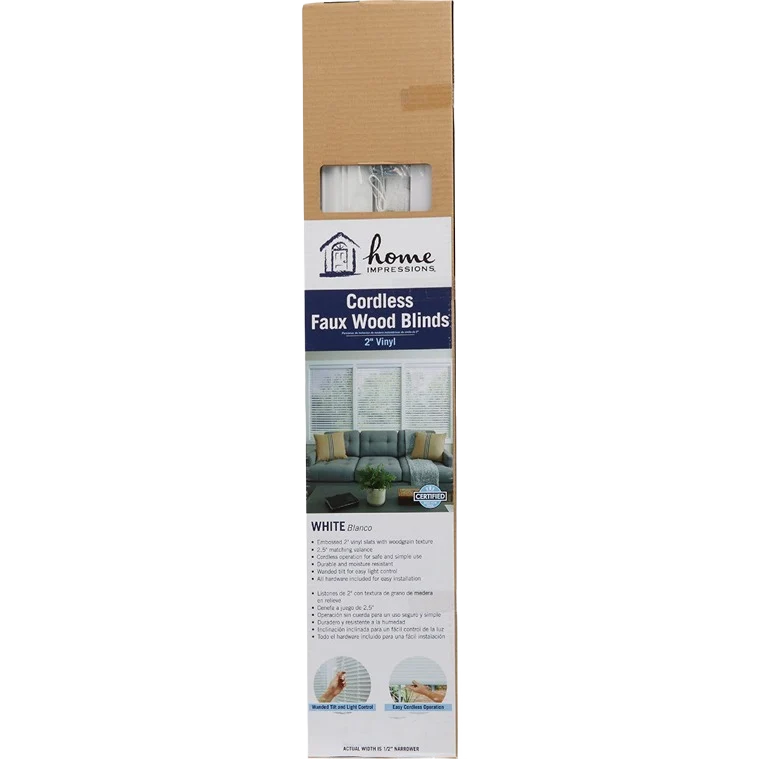 Smooth Home Impressions White Faux Wood Cordless Blind 36 x 64 x 2 Lightweight