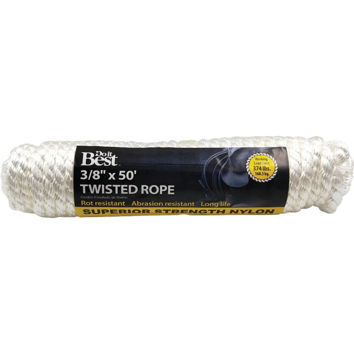 Effective Do it White Twisted Nylon Packaged Rope 3 8 In. x 50 Ft. Prestigious