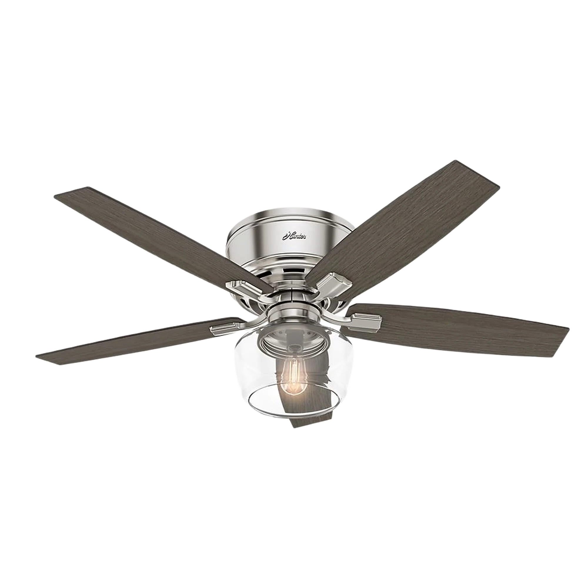 Secure Hunter Bennett Low Profile Brushed Nickel Ceiling Fan with Light 52 in. High-Grade