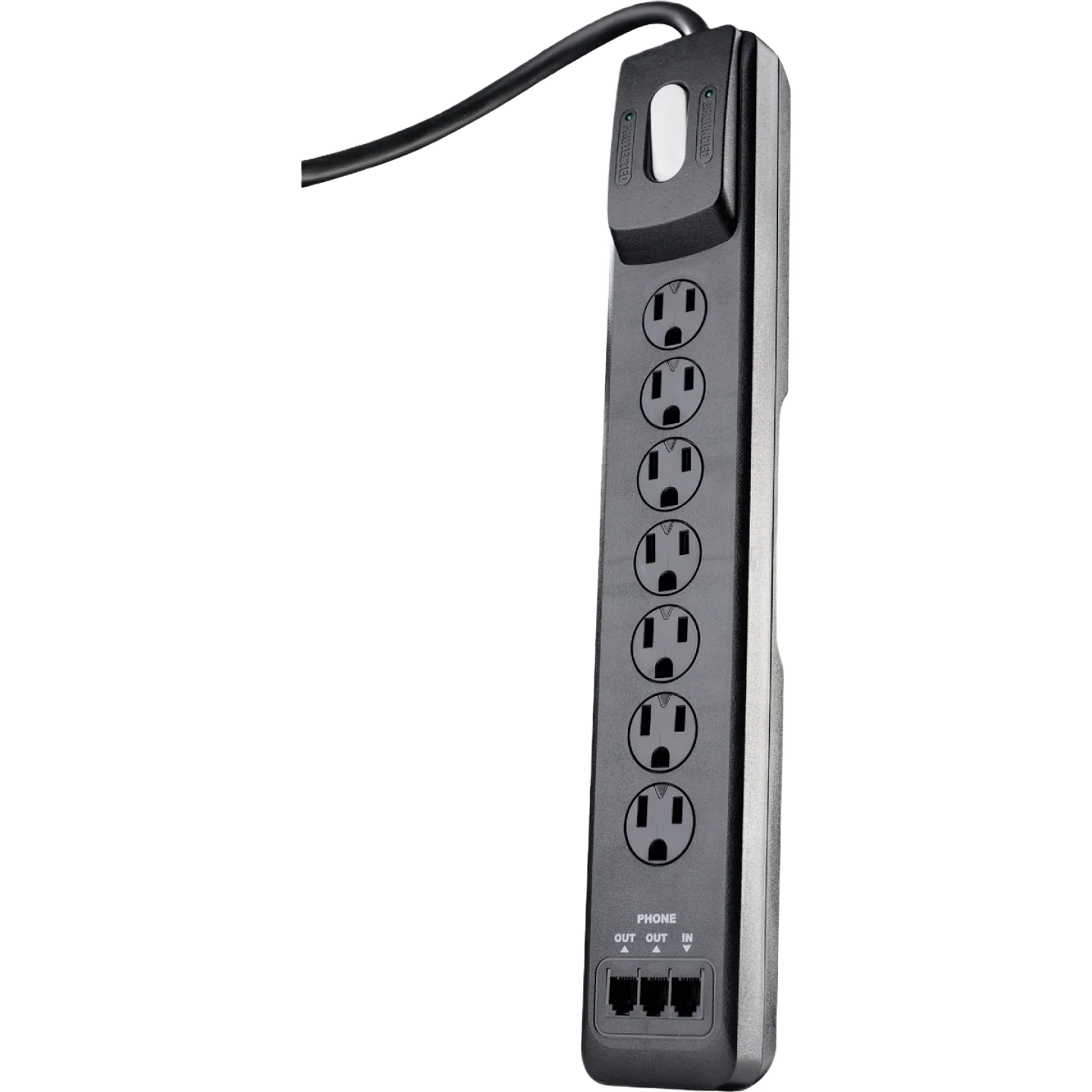 Enhanced Woods Black 7-Outlet Multi-Media Surge Protector Strip 6 ft. Cord Advanced