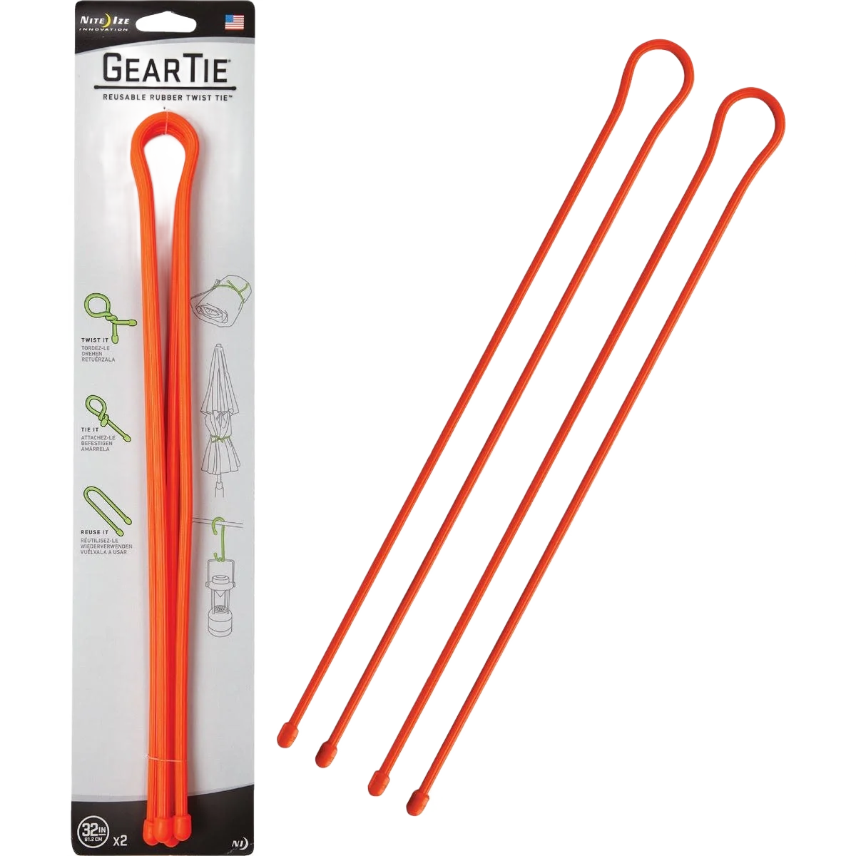 Responsible Nite Ize Gear Tie 2-Pack 32 in. Reusable Rubber Twist Tie Bright Orange Solid
