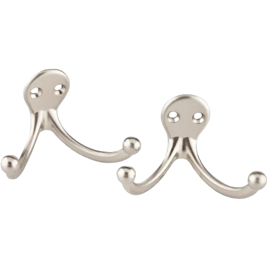 Trendy National Hardware Satin Nickel Double Clothes Hook 2-Pack Specialty
