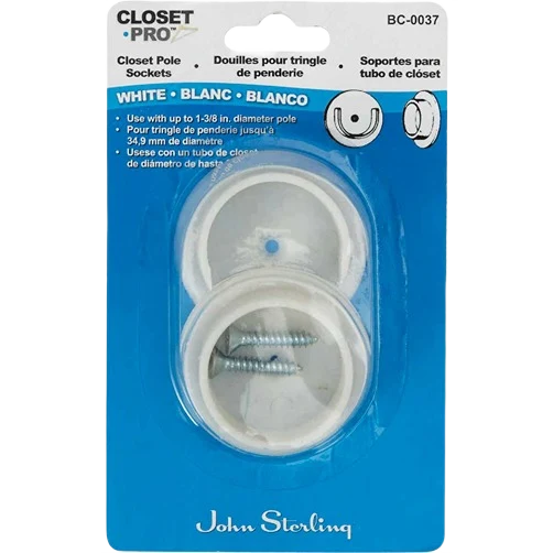Solid John Sterling Closet-Pro White 1-1 4 in. Plastic Closet Rod Socket 2-Pack Clean