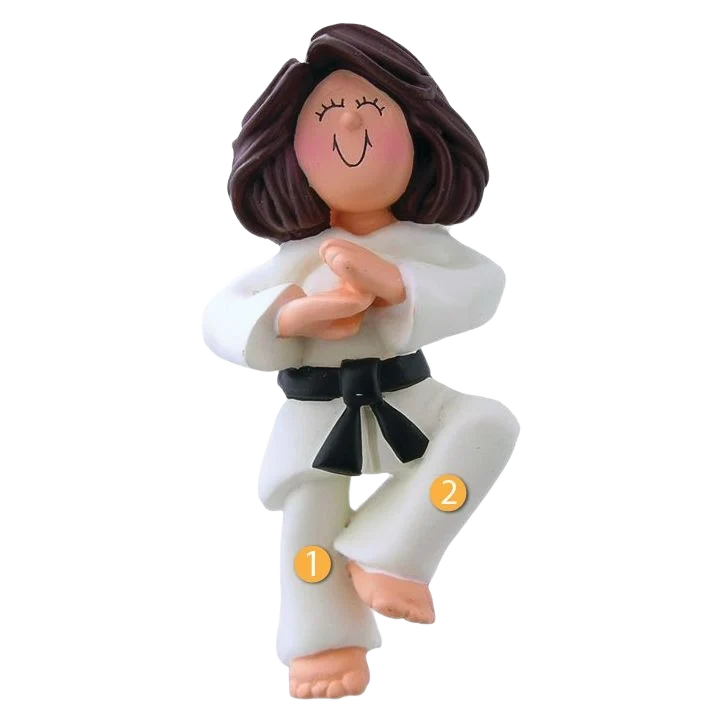 Minimalist Ornament Central Personalized Brunette Female Karate Ornament Premium