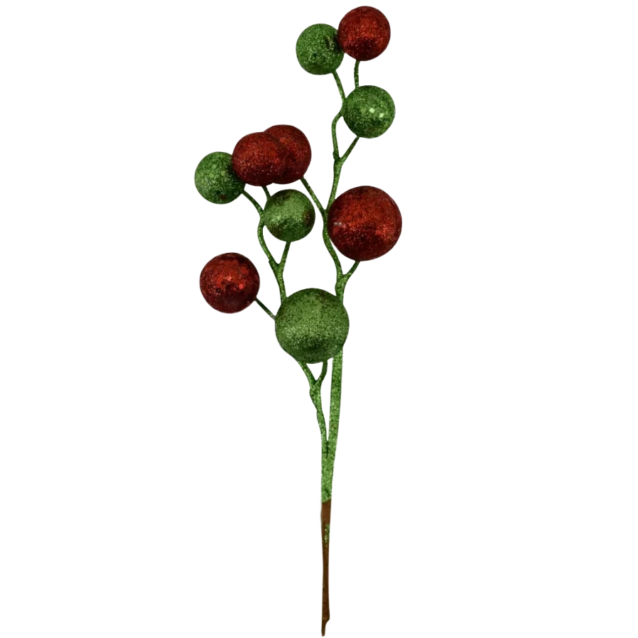 Pure Treemont Floral Red Green Glitter Ball Spray 11 in. Elegant