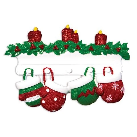 Relaxed PolarX Personalized Red Green Mitten Family of 4 Ornament Certified