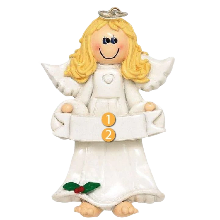 Innovative Rudolph Me Personalized Blonde Angel with Banner Ornament Environmentally Friendly