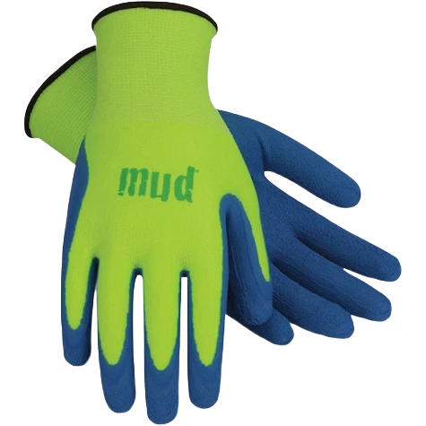 Natural Mud Women's Large Lime Green Blue Latex Coated Garden Gloves Comfortable