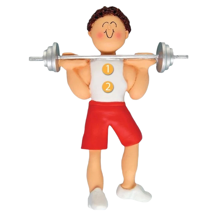 Green Ornament Central Personalized Brunette Male Weightlifter Ornament Original