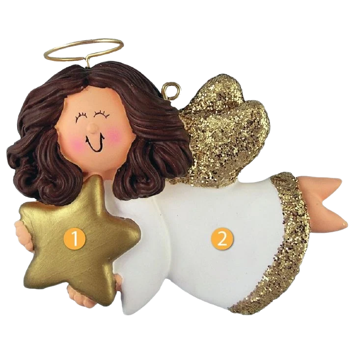 World-Class Ornament Central Personalized Brunette Female Angel with Star Ornament Elite