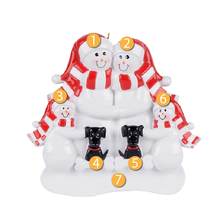 Pure Rudolph Me Personalized Snow Family of 4 with 2 Black Dogs Ornament Effective