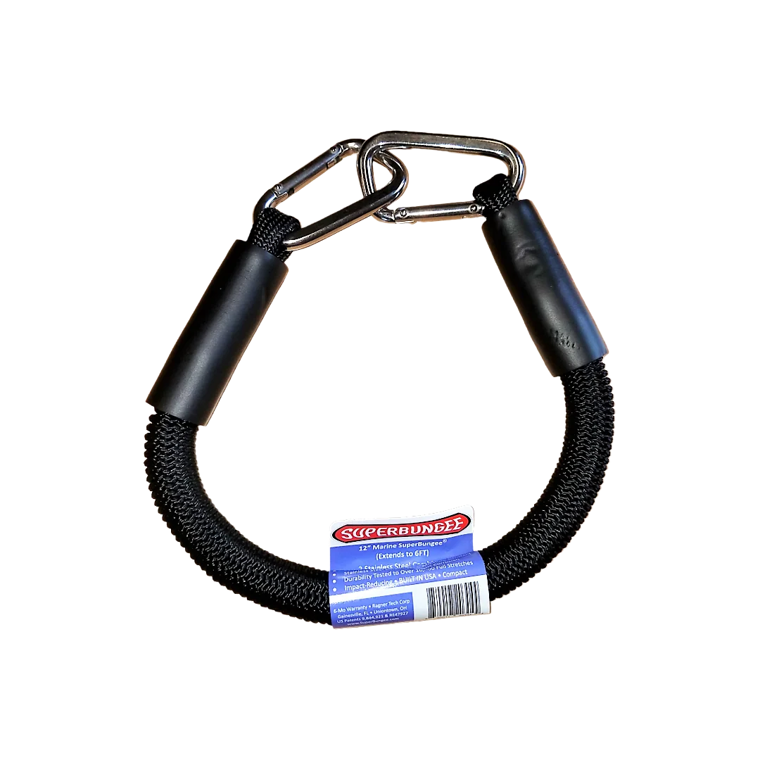 Classic SuperBungee Black 12 in. Marine Cord with 2 Stainless Steel Carabiner Hooks Advanced