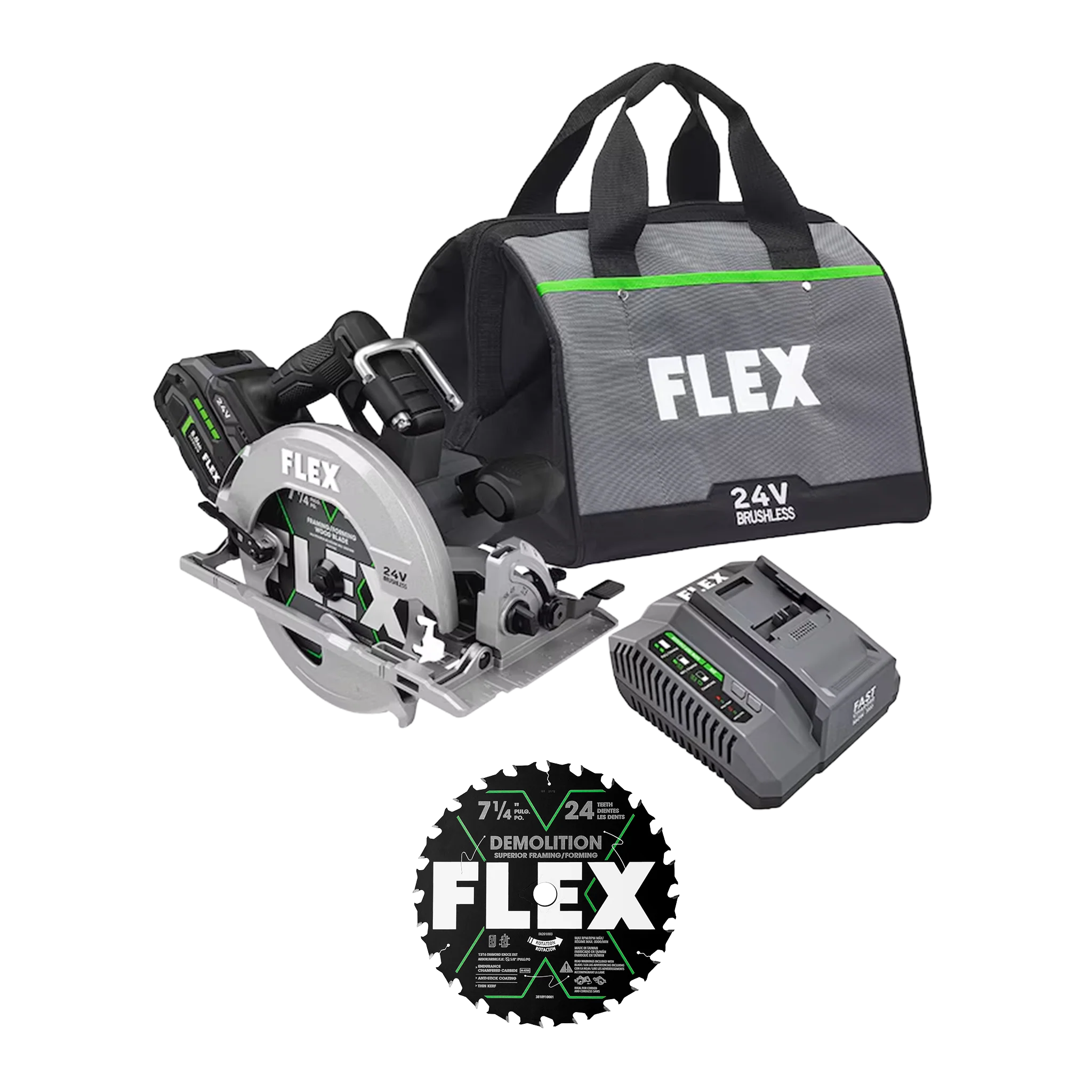Professional FLEX 24V 7-1 4 Brushless Circular Saw Kit Demolition Blade Traditional