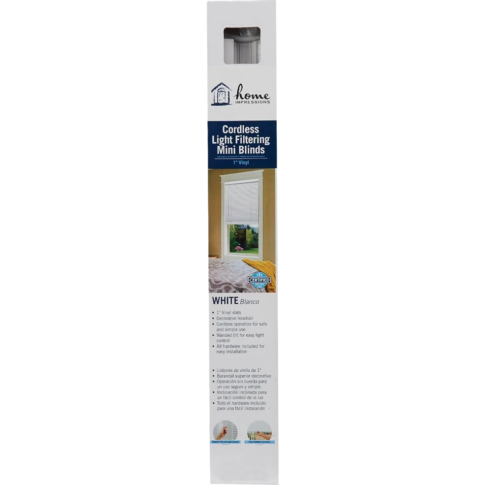 Consistent Home Impressions White Vinyl Cordless Mini Blind 38 x 64 x 1 Certified